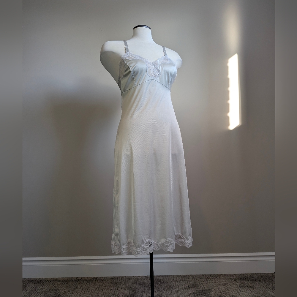 Vintage 1960s Gay Lure Powder Blue Lace Slip Dress Small Medium 60s Sleepwear